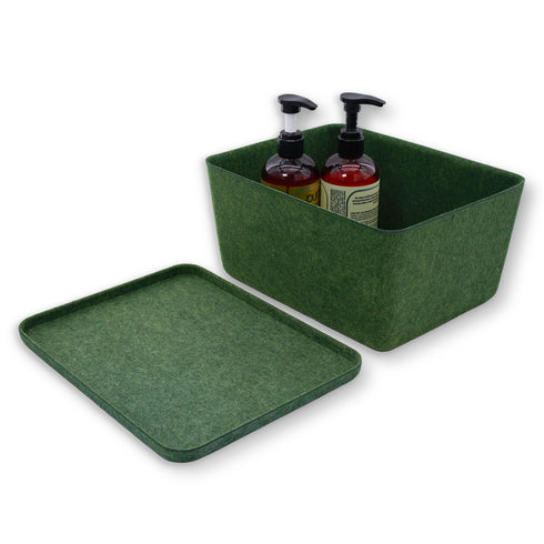Lidded storage bin for pantry closet shelf cabinet desktop medeium size